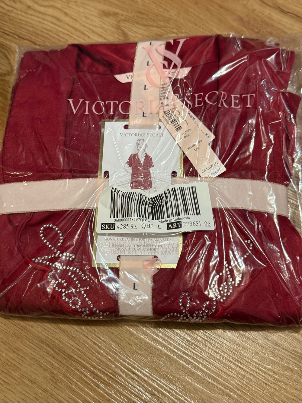 Victoria's Secret Burgundy Satin Robe with Rhinestone Detail